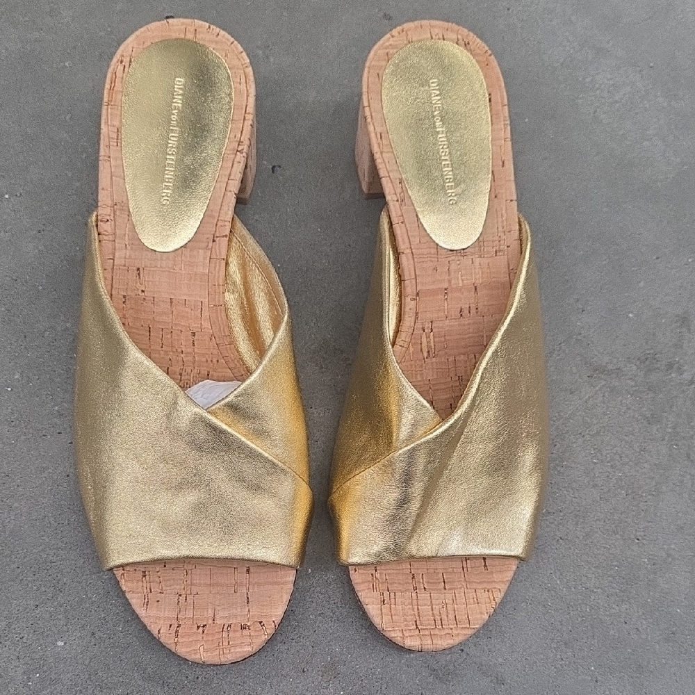 Donald J. Pliner Gold Mules with Cork Sole